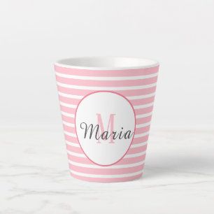 Rose Pink mit weißen Streifen Latte Tasse