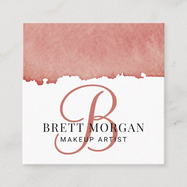Rose Pink Monogram Makeup Artist Quadratische Visitenkarte (Vorderseite)