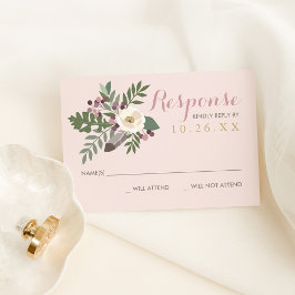 Rose Pink Moody Floral Boho Hochzeit RSVP Karte