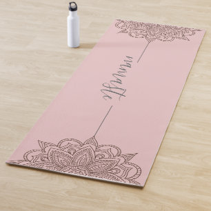 Rose Pink Namaste Script Mandala Yogamatte