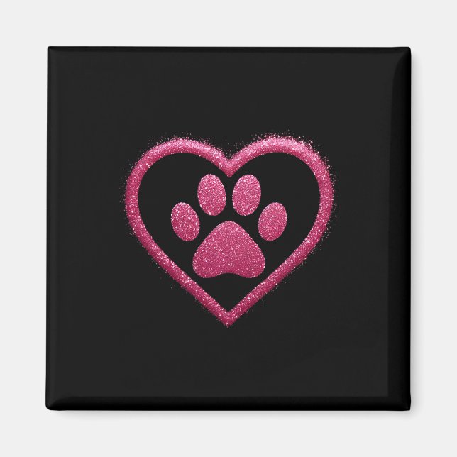Rose Pink Paw Heart Cute Dog Cat Love Valentines D Magnet (Vorne)