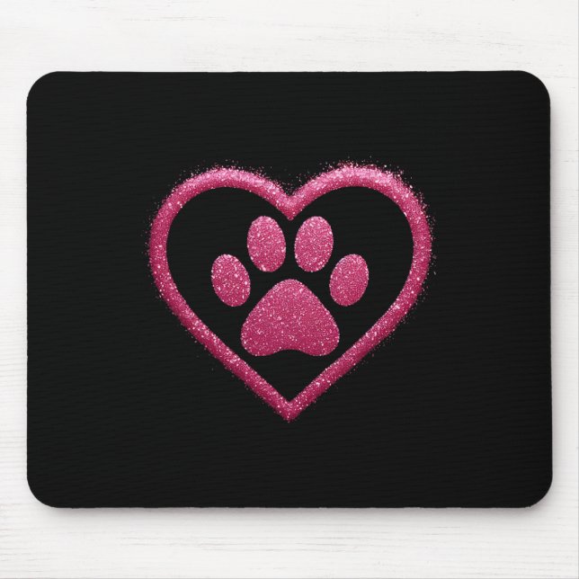 Rose Pink Paw Heart Cute Dog Cat Love Valentines D Mousepad (Vorne)
