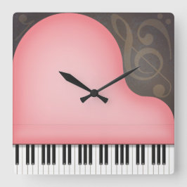 Rose Pink Piano Whimsical Music Lover Quadratische Wanduhr