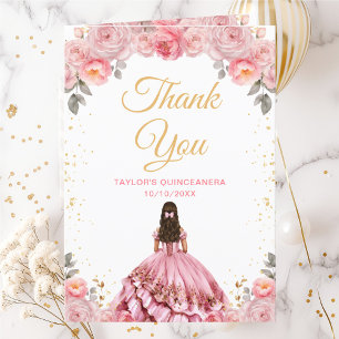 Rose Pink Prinzessin Floral Quinceñera Dankeskarte