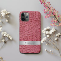 Rose Pink Reptile Digitales Leder Silbermetall