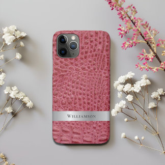 Rose Pink Reptile Digitales Leder Silbermetall Case-Mate iPhone Hülle