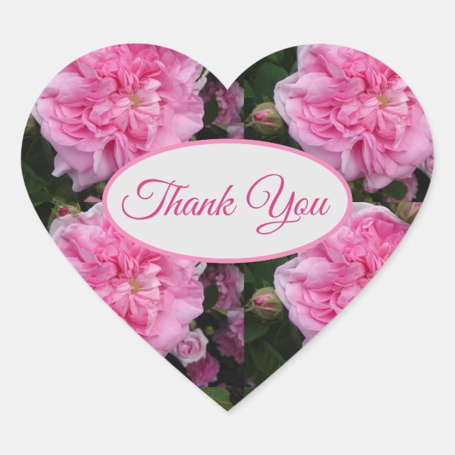 Rose Pink Roses Blumengrün Danke Ihnen Pattern Her Herz-Aufkleber (Vorderseite)