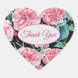 Rose Pink Roses Blumenmuster Vielen Dank Herz-Aufkleber