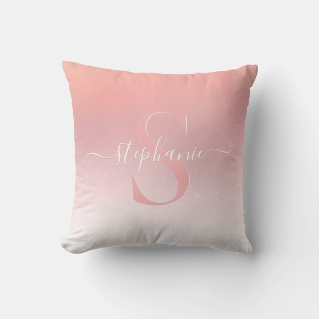 Rose Pink Shimmer Glitzer Sparkline Mit Monogramm Kissen (Vorderseite)