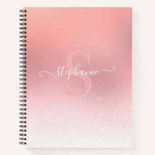 Rose Pink Shimmer Glitzer Sparkline Mit Monogramm Notizbuch