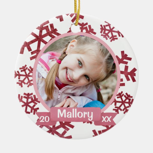 Rose Pink Snowflakes Personalisiert Keepake Keramikornament (Vorne)