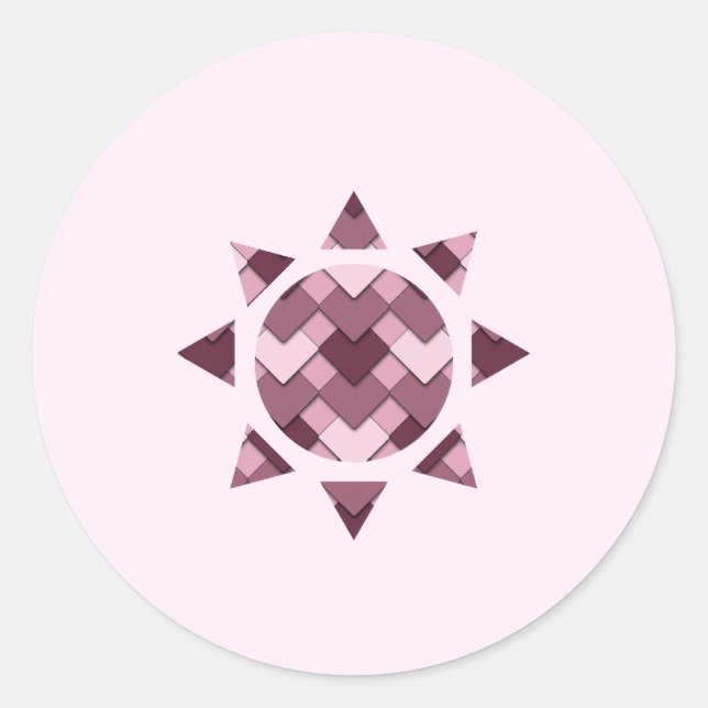 Rose Pink Square und Diamond Harlequin Sun Runder Aufkleber (Vorderseite)