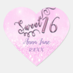 Rose Pink Sweet 16. Bridal Herzname Datum Herz-Aufkleber
