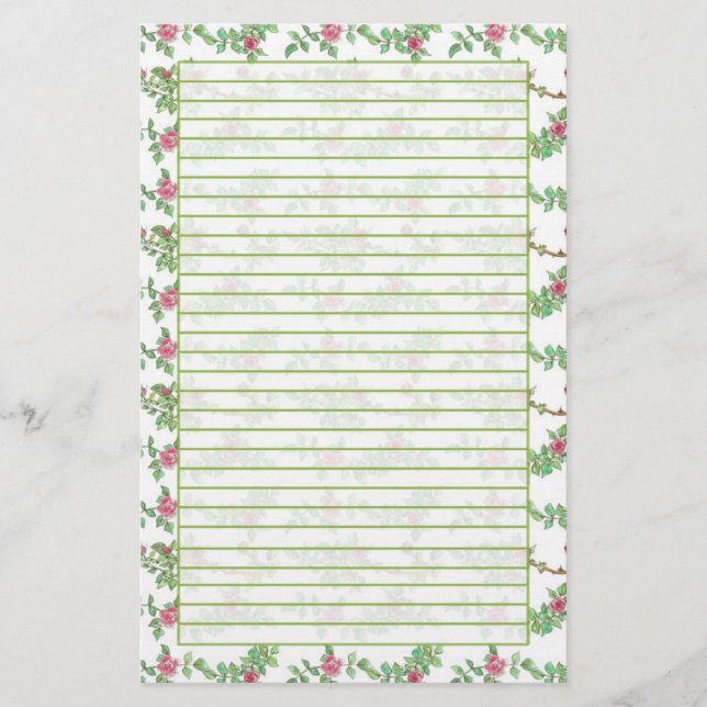 Rose Pink Tee Aquarell Blume Liniert Briefpapier (Vorderseite)