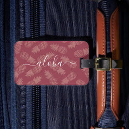 Rose Pink Tropical Pineappmuster Aloha Script Gepäckanhänger