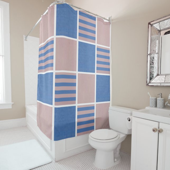 Rose Pink und Serenity Baby Blue Squares Duschvorhang (Beispiel)