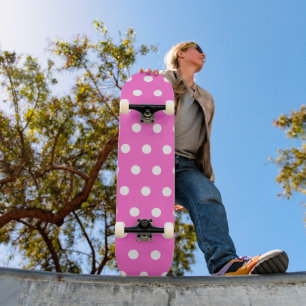 Rose Pink und Weiß Polka Dot Skateboard