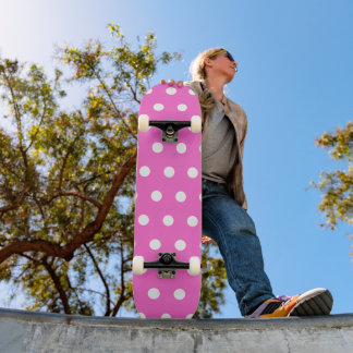 Rose Pink und Weiß Polka Dot Skateboard
