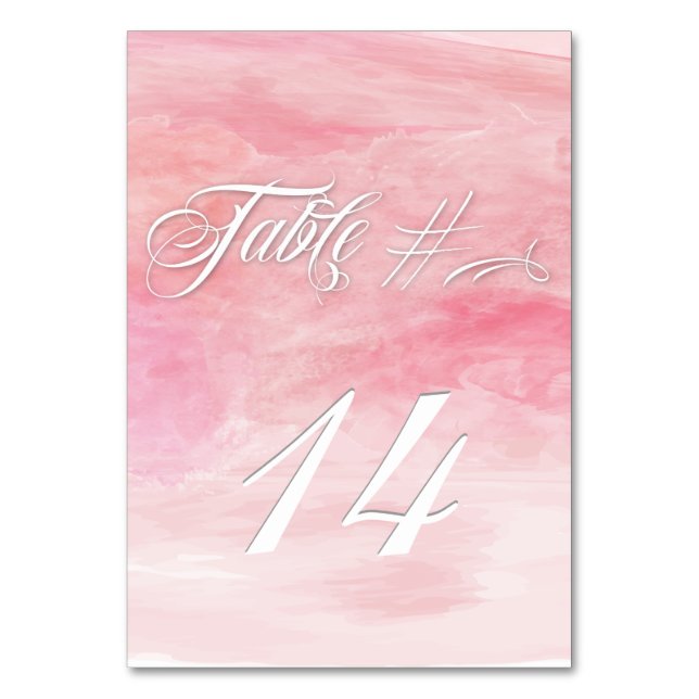 ROSE PINK WATERCOLOR MODERNE TISCHKARTE TISCHNUMMER (Vorderseite)