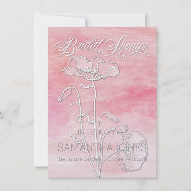 ROSE PINK WATERCOLOR POPPIES BRAUTPARTY INVITE EINLADUNG (Vorderseite)