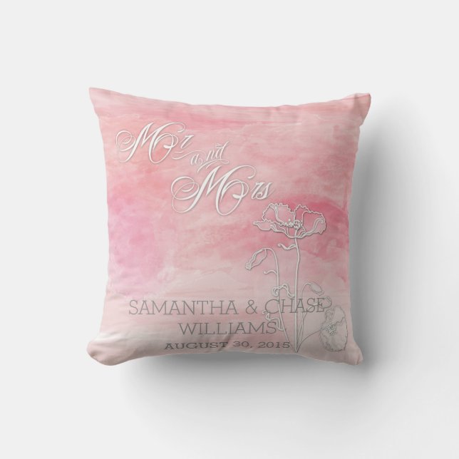 ROSE PINK WATERCOLOR POPPIES WEDING KISSEN (Vorderseite)