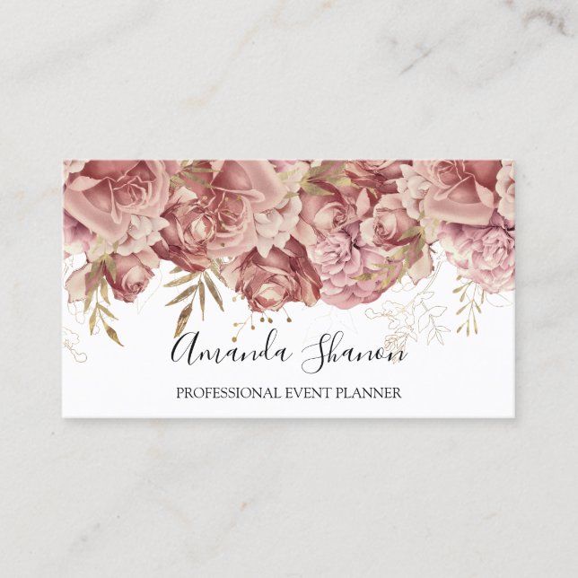 Rose Pink White Event Planner QR CODE Logo Visitenkarte (Vorderseite)