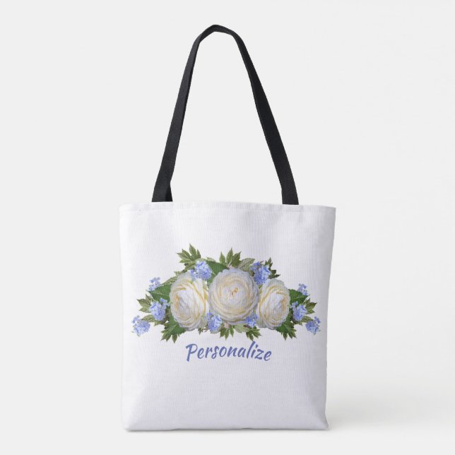Rose Plumbago Blume Bouquet Stilvoll personalisier Tasche (Rückseite)