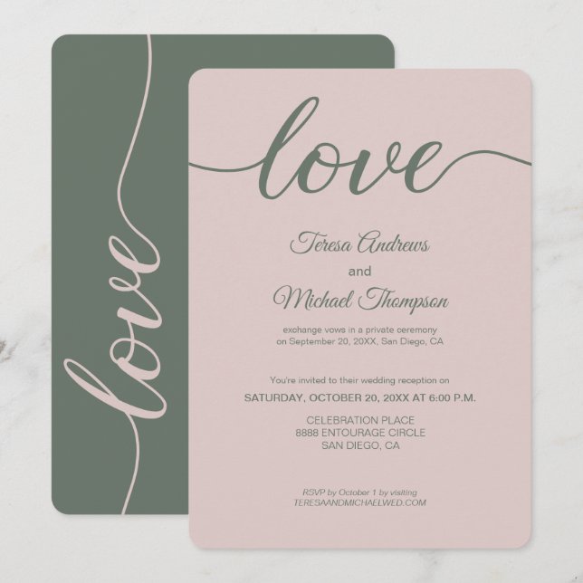 Rose Poussiéreux et Moderne Faire-Part de Mariage  (Devant / Derrière)