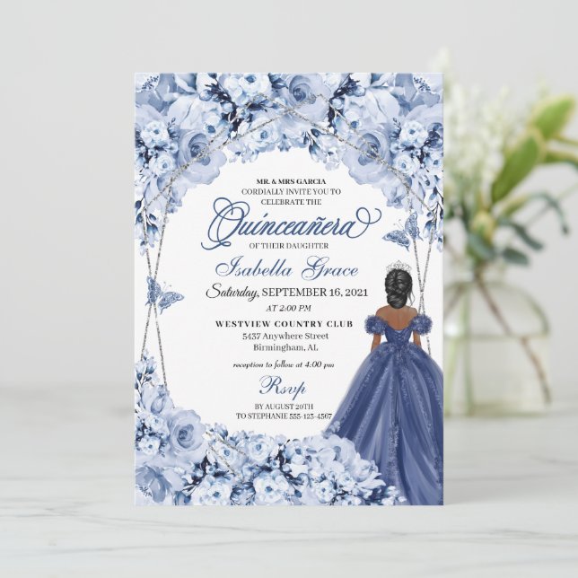 Rose Princess Quinceañera Einladung (Stehend Vorderseite)