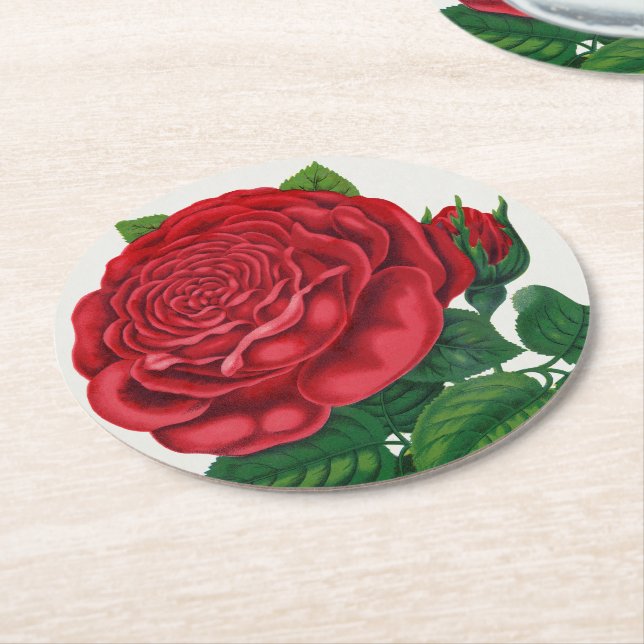 Rose Print Rochester Lithographing and Printing Co Runder Pappuntersetzer (Angewinkelt)