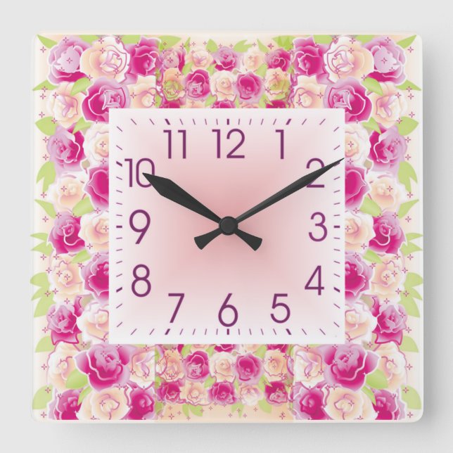 Rose Quadratische Wanduhr (Vorderseite)