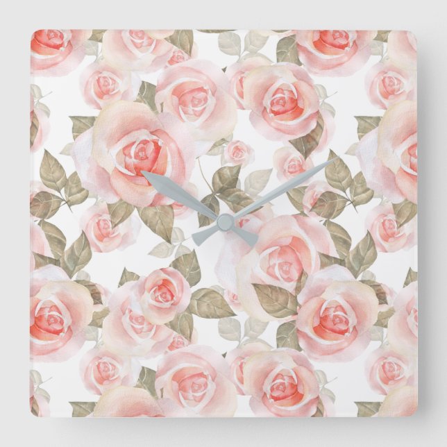 Rose Quadratische Wanduhr (Vorderseite)