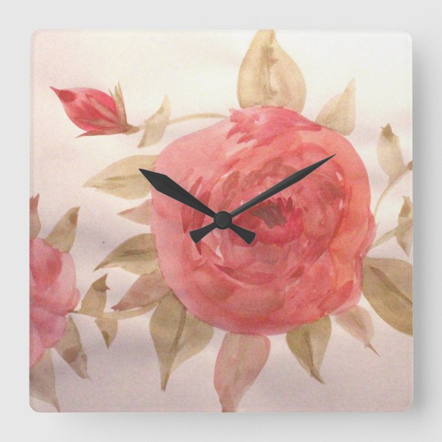 Rose Quadratische Wanduhr (Vorderseite)