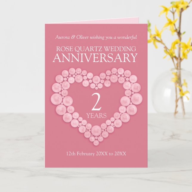 Rose Quartz 2. Hochzeitstag rosa Herz Karte (Gelbe Blume)