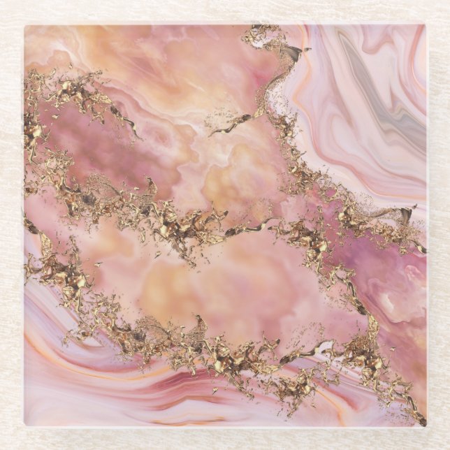 Rose quartz and pastel pink marble glasuntersetzer (Vorderseite)