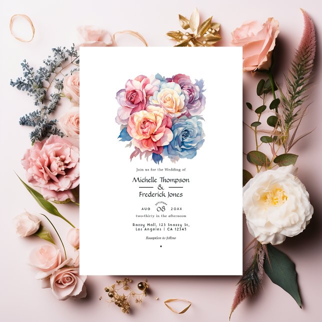 Rose Quartz, Dusty Blue, Pink und Cream Wedding Einladung (Von Creator hochgeladen)