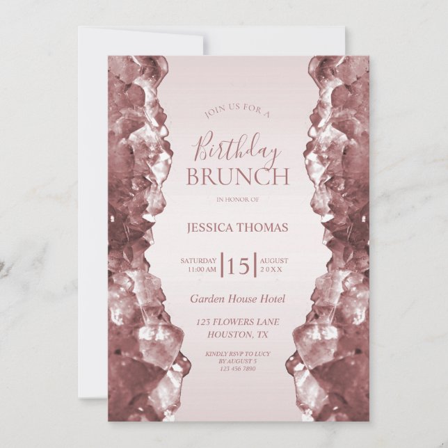 Rose Quartz Geburtstagsbrunch Einladung (Vorderseite)