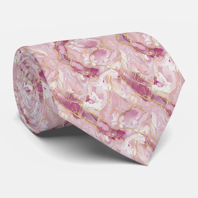 Rose Quartz & Gold Marble Krawatte (Gerollt)