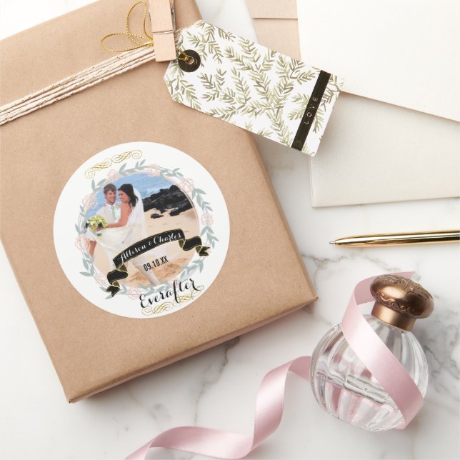 Rose Quartz Gold Personalisiert Ihr Hochzeitsfest  Runder Aufkleber (Schenken)
