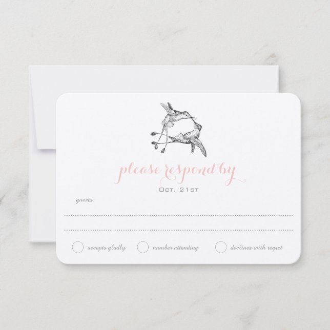 Rose Quartz Hummingbird Kiss Wedding Wedding RSVP Karte (Vorderseite)