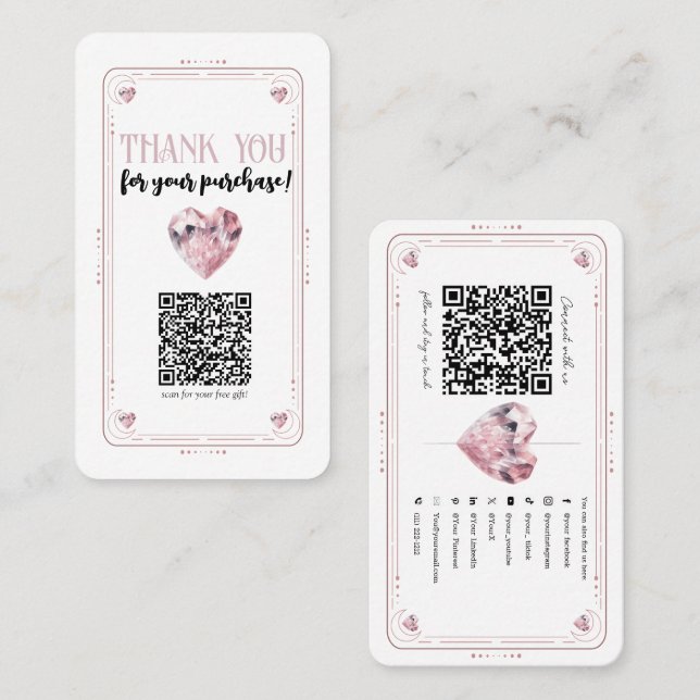 Rose Quartz Pink Herzkreislauf Social Media QR Visitenkarte (Vorne/Hinten)
