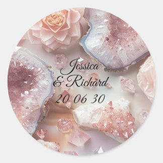 Rose Quartz Romance Hochzeit personalisierter Aufk Runder Aufkleber