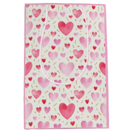 Rose Quartz Romance: Wasserfarben Herzen & Gold  Mittlere Geschenktüte