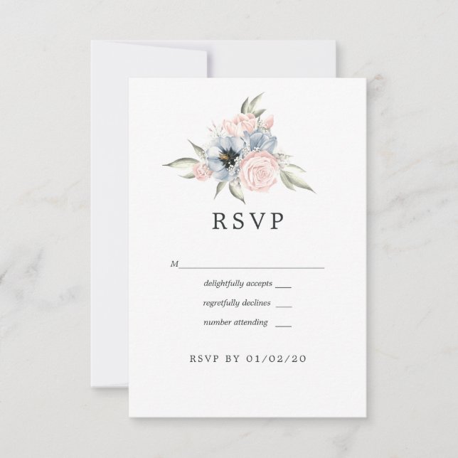 Rose Quartz und Serenity Blumenhochzeit RSVP Karte (Vorderseite)