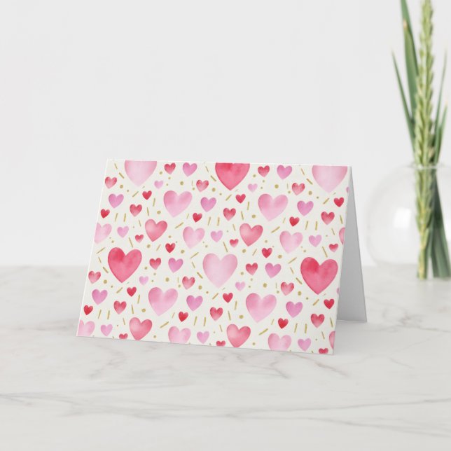 Rose Quartz Watercolor-Herzen Karte (Vorderseite)