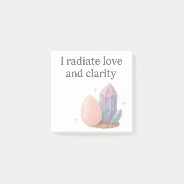 Rose Quarz & Fluoritkristall Affirmation Post-it Klebezettel (Vorderseite)