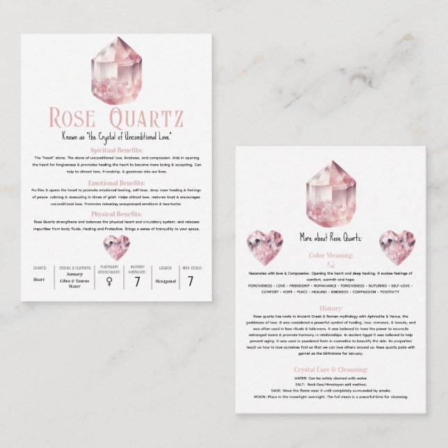 Rose Quarz Rosa Kristallmetaphysische Bedeutung Visitenkarte (Vorne/Hinten)