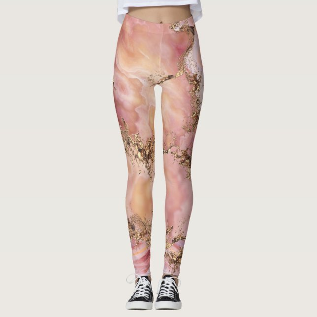 Rose Quarz und Pastellrosa Marmor Leggings (Vorderseite)