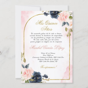 Rose Quinceanera invitation en espagnol