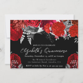 Rose Quinceanera, Rot und Silber Einladung